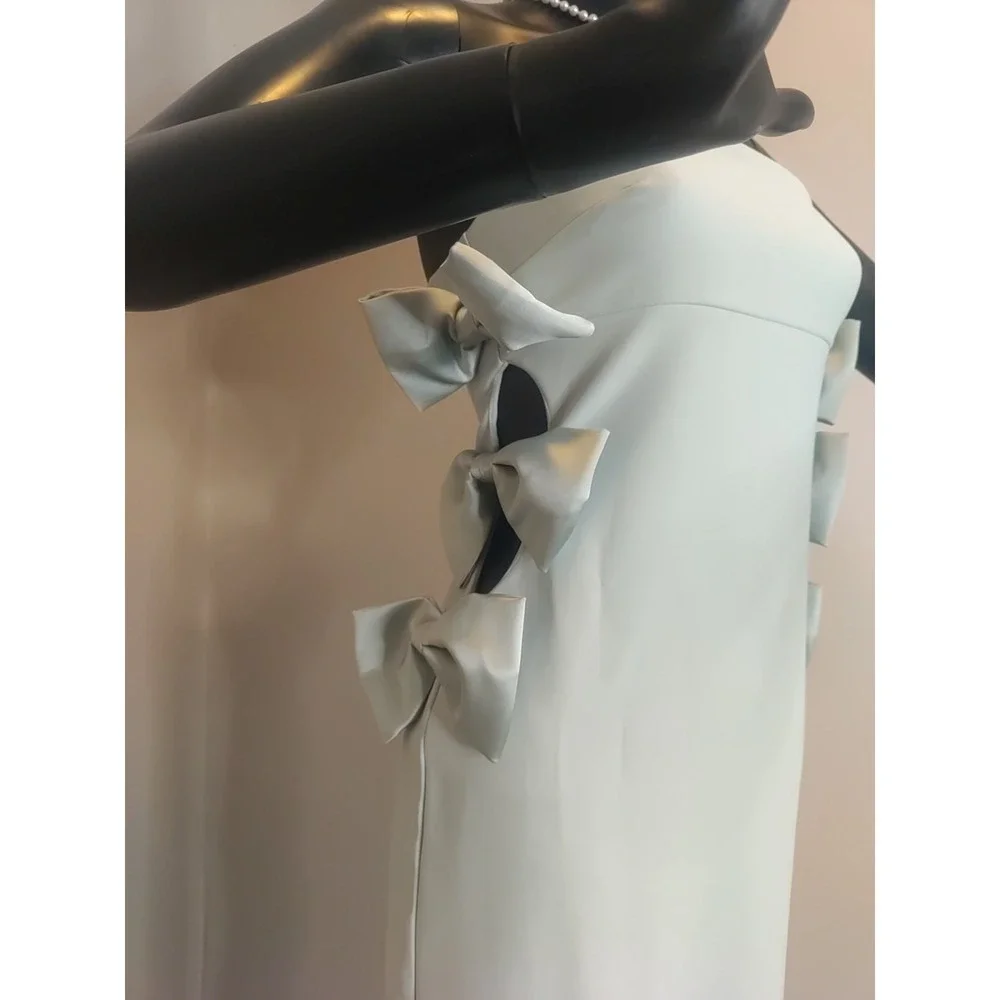 Zara Women‎ Pastel Green Sleeveless Open Side Satin Bows Lined midi Dress Size S